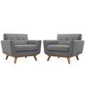 Primewir Engage Armchair in Tufted Gray Fabric with Cherry Finished Wood Legs, , 2PK EEI-1284-GRY